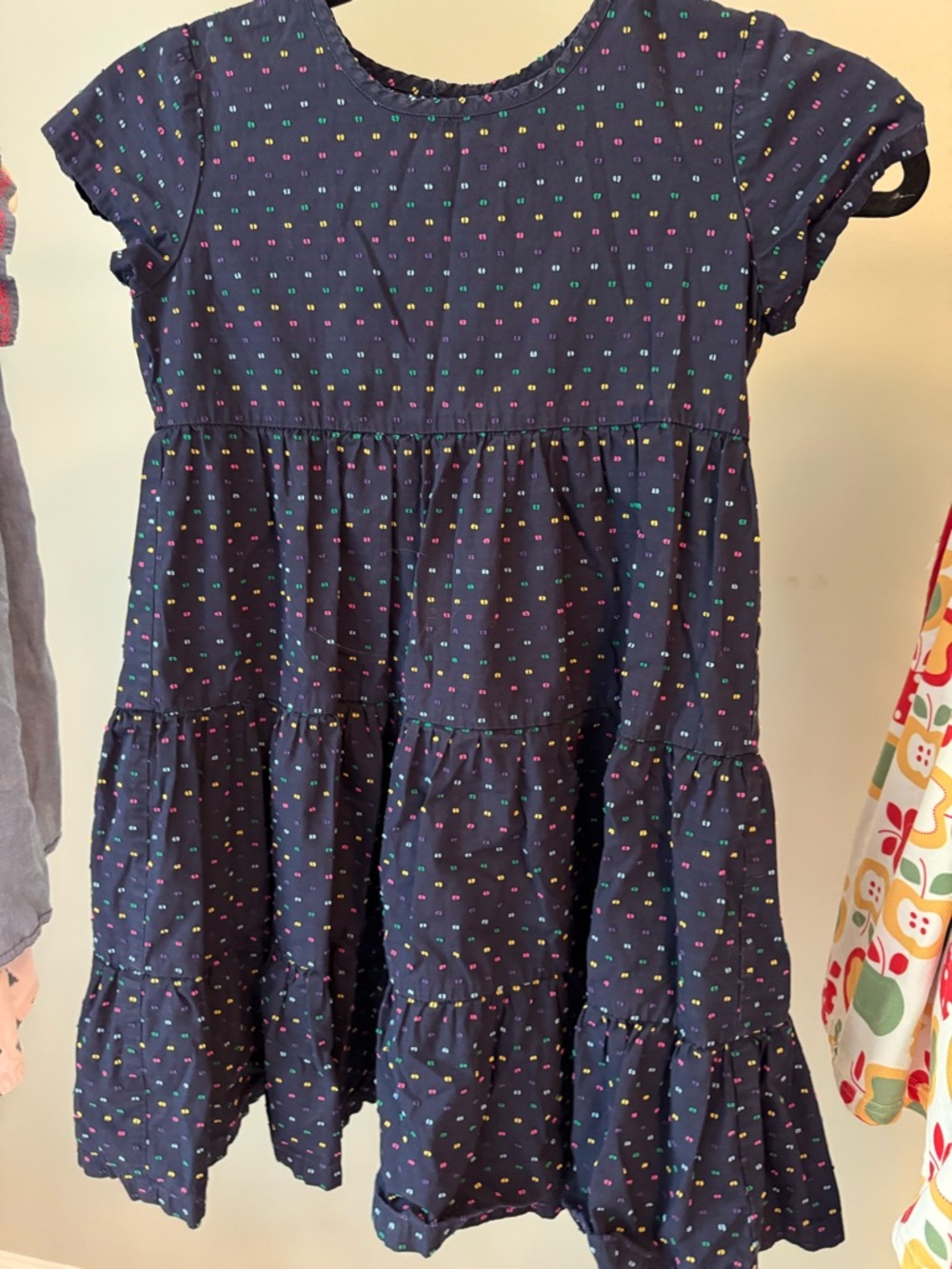 Hanna Andersson Navy Dress with Rainbow Dot Print